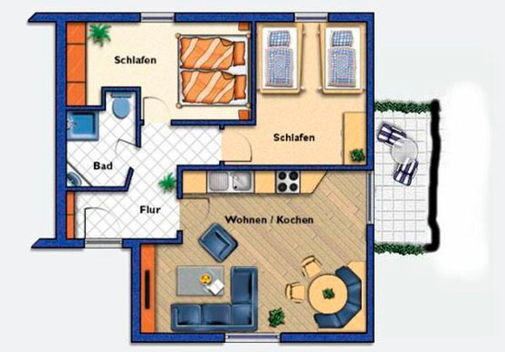 Ferienwohnung in Trassenheide - Strandidyl im K&uuml;stenwald - Grundriss Wohnung